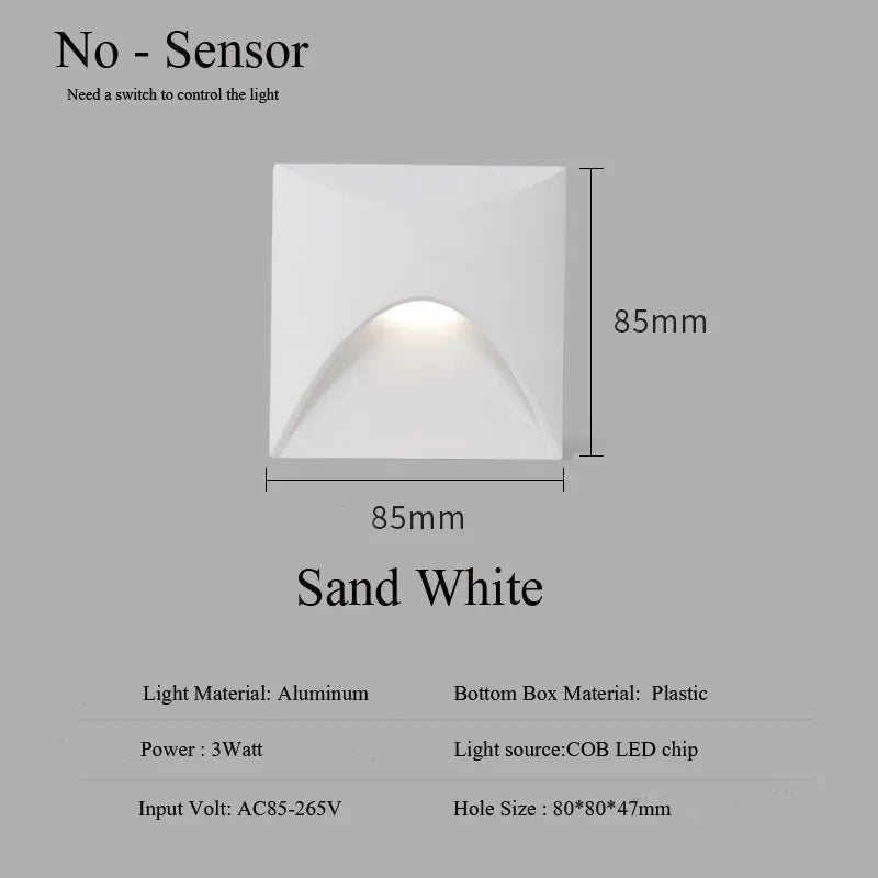 Lisslune | Modern waterproof IP65 LED recessed wall lamp for outdoor lighting - 3W embedded step & staircase balcony portal light