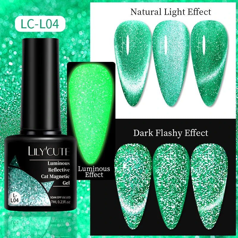 Rynx |7ML Snowlight Cat Magnetic Gel Nail Polish Grow-In-Dark Reflection Glitter Laser Semi-Permanent Soak Off UV Gel Nail Polish
