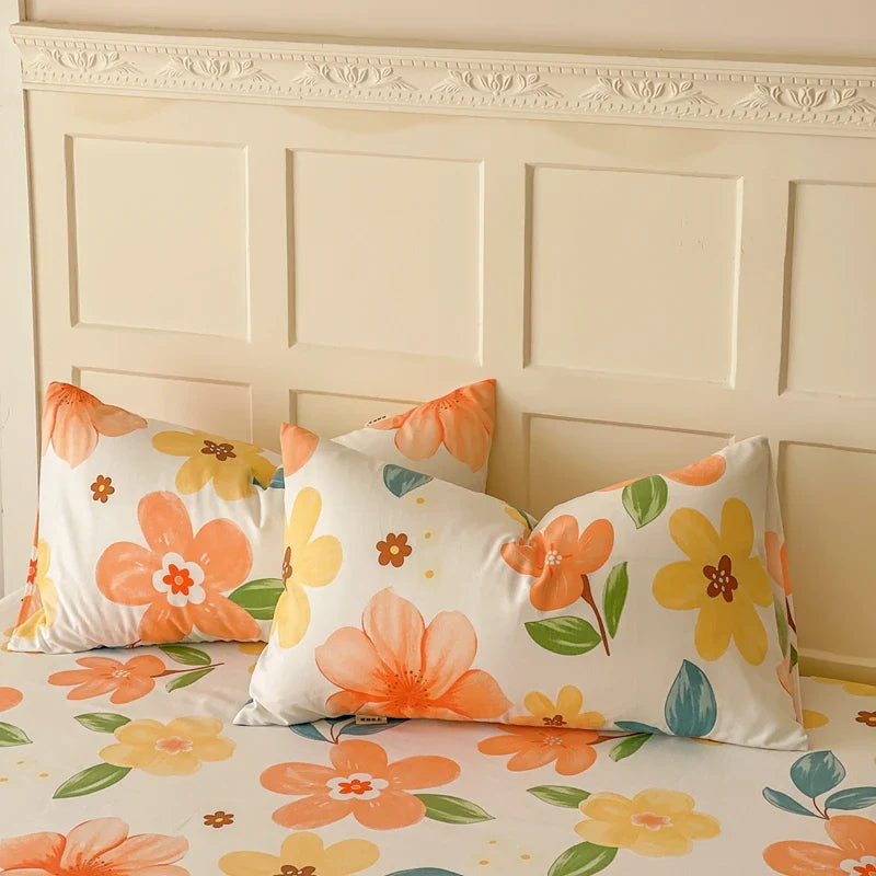 Rynx | 100% Cotton Thickened Pillowcase 48cm*74cm 2 Pieces Beauty Floral Print Pillowcase for Bedroom
