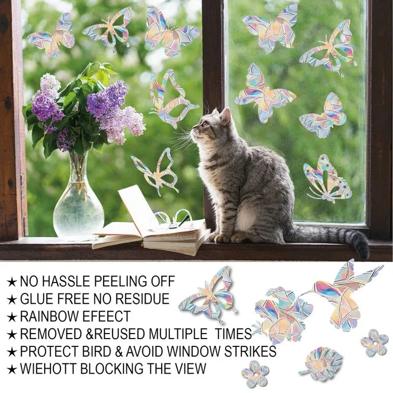 Rynx Rainbow Suncatcher Window Sticker PVC Cat Butterfly Prism Glass Wall Sticker Home Kids Bedroom Decoration Self-Adhesive Decor