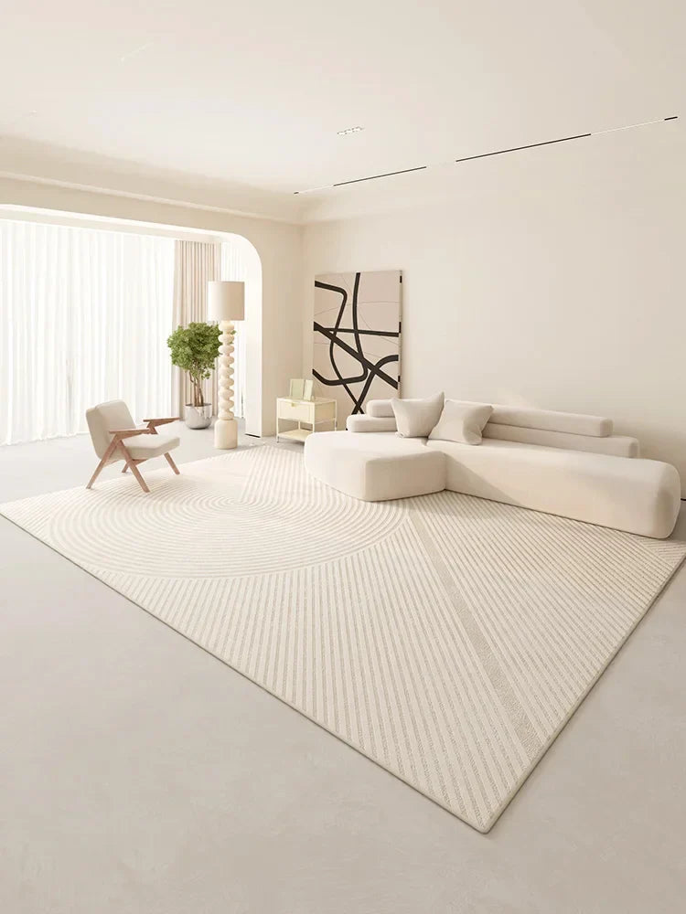 Rynx | Minimalist Beige Art Stripe Carpet Comfortable Luxury Bedroom Rugs Soft Large Area Living Room Carpet Abstract Lines Balcony Rugs