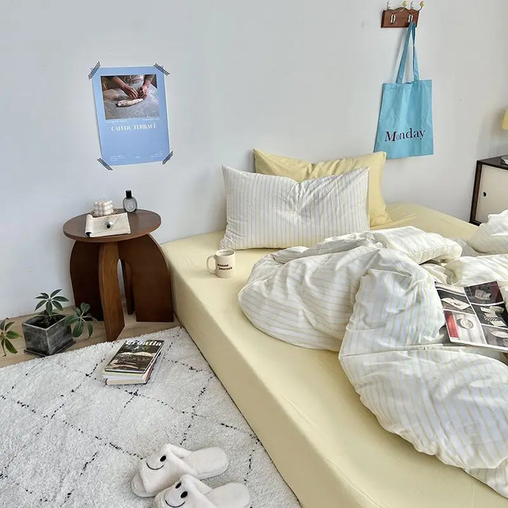 Rynx | Ins Style Bedding Set Duvet Cover Wash Cotton Stripes Summer Soft Cool Summer Bed Sheet Set Blanket Set Comforter Cover