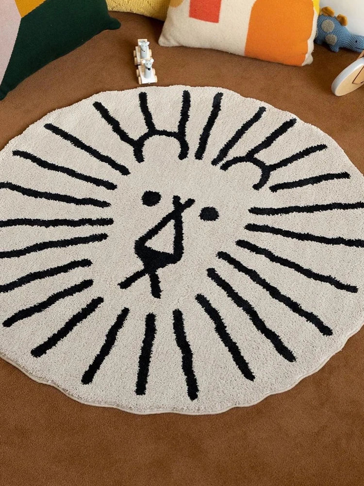 Rynx | Creative Funny Lion Living Room Large Rug Round Comfortable Soft Bedroom Nightstand Rug Non-Slip Children's Room Rugs Carpet