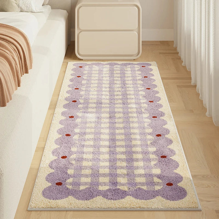 Rynx | Korean Style Rugs for Bedroom Fluffy Soft Lounge Carpet Thick Washable Nightstand Mat Simple Living Room Decoration Checkered Carpet