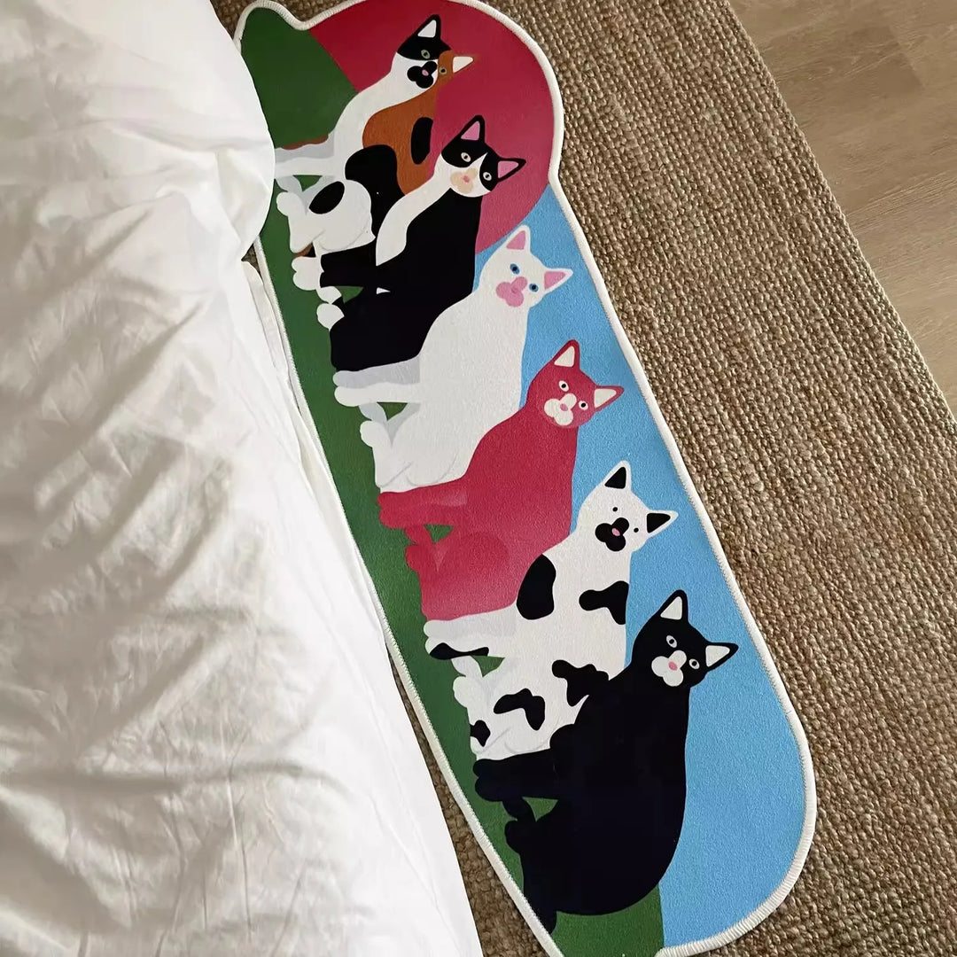 Rynx | Long Print Cat Bedroom Carpet Cartoon Animal Nightstand Mat Soft Living Room Carpet Floor Mat Doormat Kawaii Home Decor 48x140cm