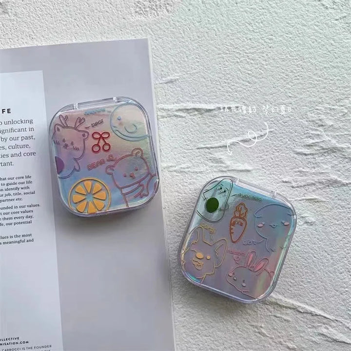 Rynx | Cute Tissue Mini Contact Lens Case Cartoon Rabbit Box Travel Portable Lens Case Square Box Lens Box Container Clip Stick Lens Box