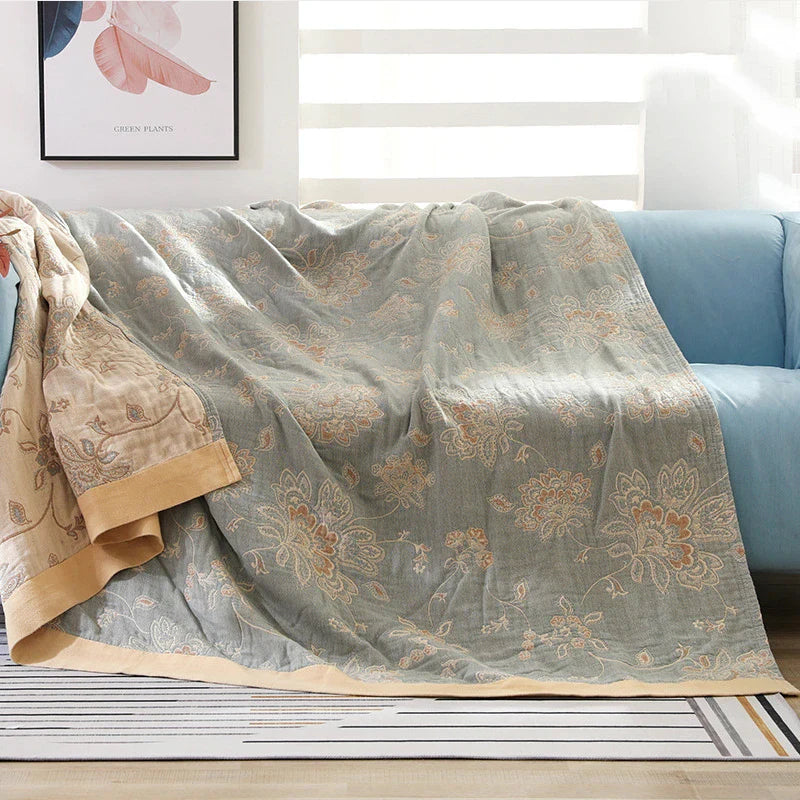 Rynx | Textile City Cotton 5-Layer Gauze Towel Quilt Floral Pattern Quality Blanket Summer Nap Blanket for Couples 200cmx230cm