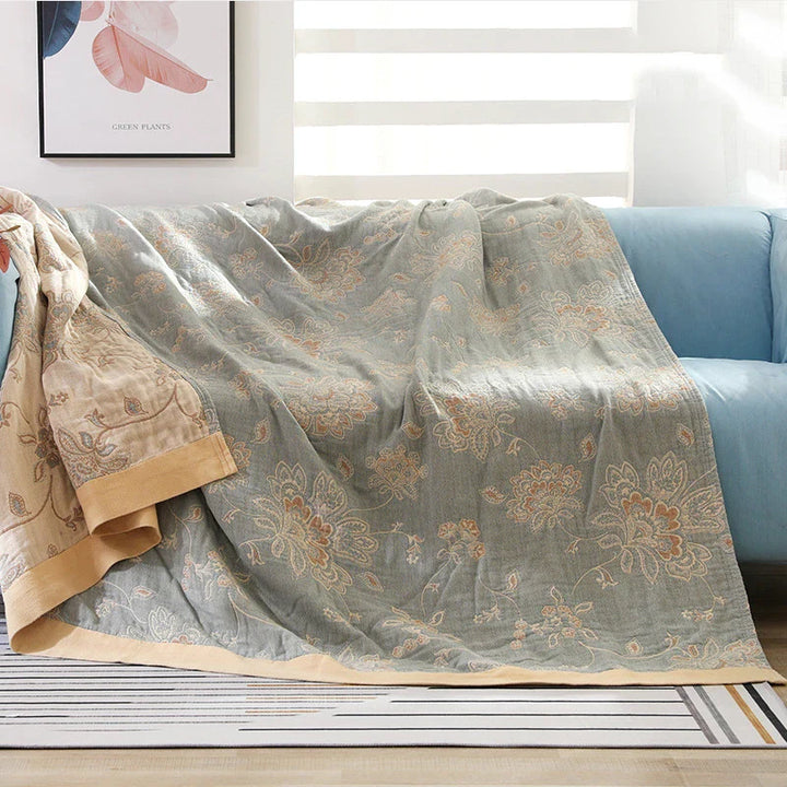 Rynx | Textile City Cotton 5-Layer Gauze Towel Quilt Floral Pattern Quality Blanket Summer Nap Blanket for Couples 200cmx230cm