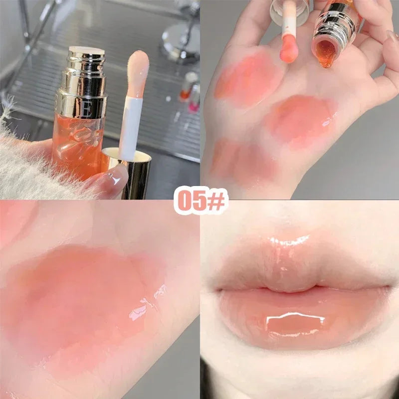 Rynx | Jelly Violet Glass Lip Oil Moisturizing Transparent Volume Lipstick Makeup Nourishing Liquid Lipstick Large Brush Lip Care