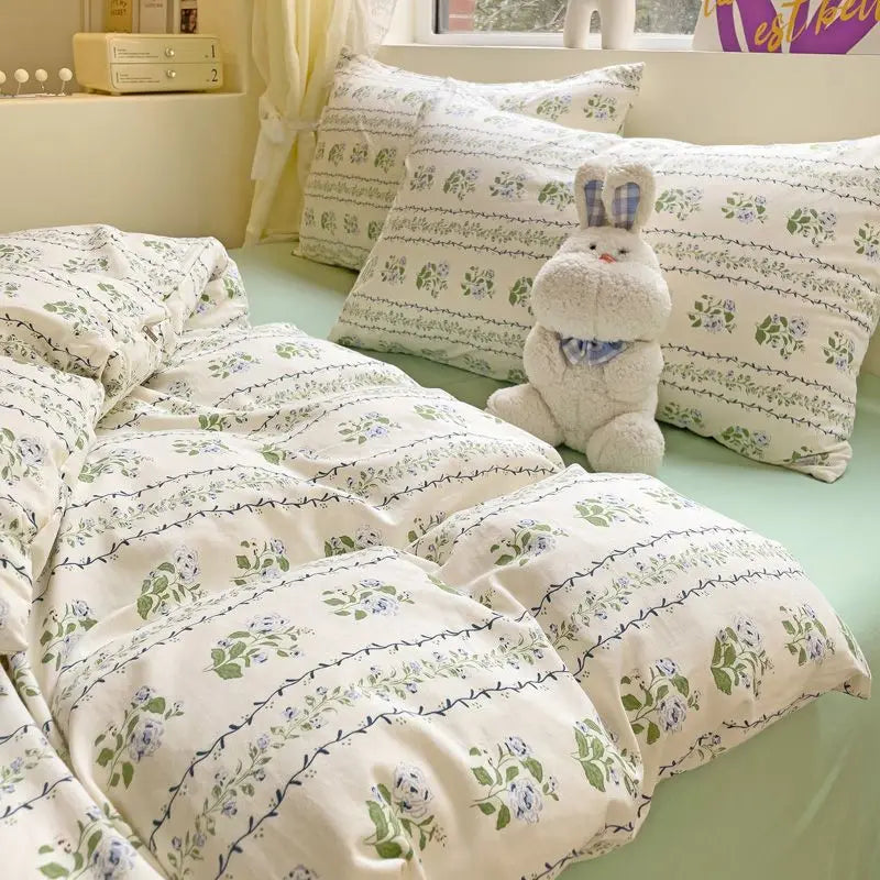 Rynx Bedding Set Refreshing New Blue Wind CHIME Four-Piece Set On Bed Washable Cotton Bed Sheets Bed Sheets Dormitory 3 Pieces