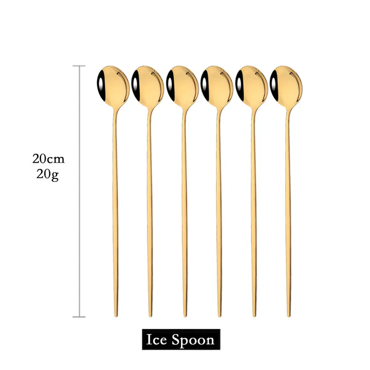 Lisslune | Golden 6-piece Long Handle Spoon Set