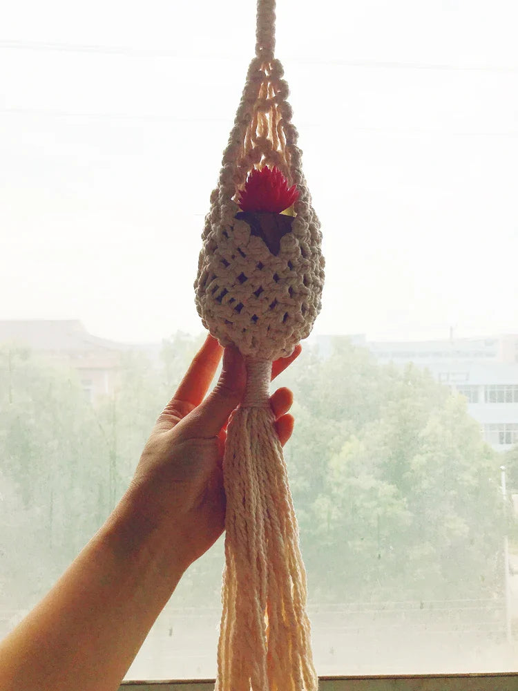 Rynx | Handmade Macrame Air Planter Hanging Pot Pineapple Climbing Vine Flowers Flower Container Net Hanger Tapestry Boho Decor