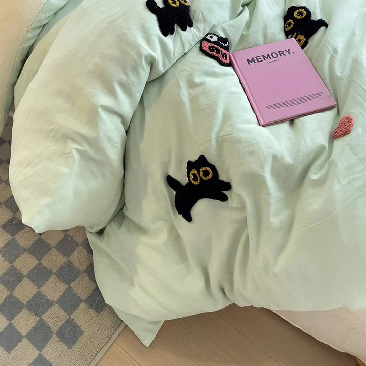 Rynx | Bedding set Super soft washed cotton towel embroidery duvet cover four-piece set - Lucky cat series