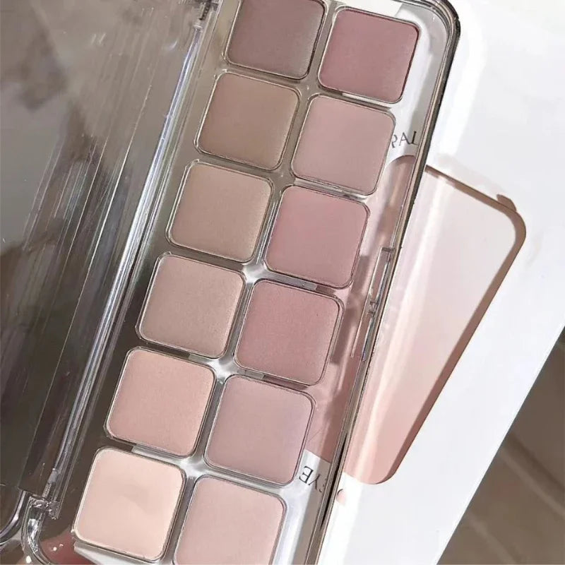 Rynx | Cool Tones Eyeshadow Low Saturation Matte Eyeshadow Palette Nude Pure Color Eye Pigment Korean 12 Colors Makeup Products