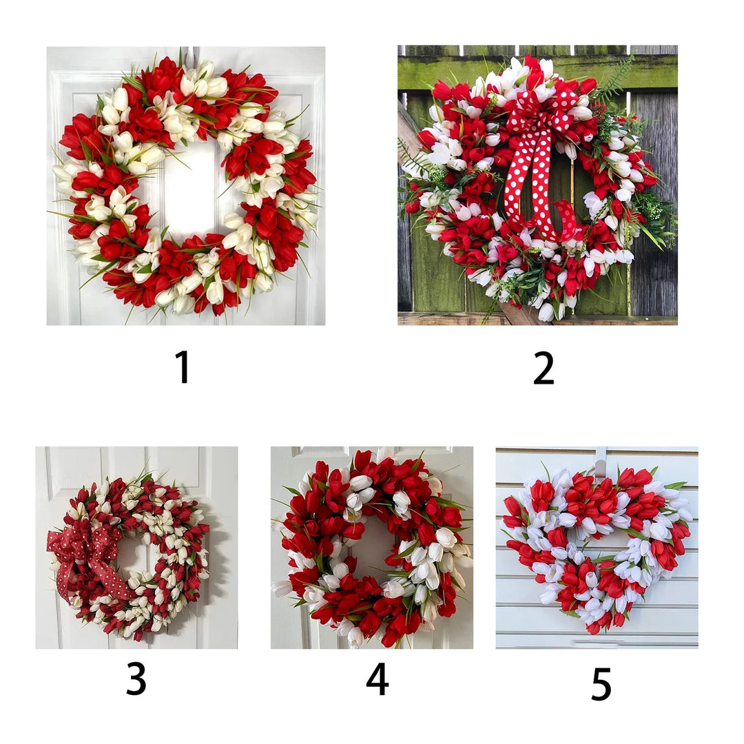 Rynx | Simulation Tulip Wreath For Front Door Artificial Wreath Wedding Decoration Round Rattan Wreath Decor For Door Garden