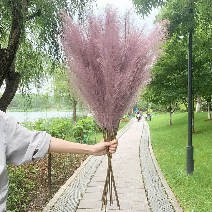 Lisslune | 5 pieces 100 cm Artificial Pampas Grass Dried Flower Bouquet Wedding Party Decoration Home Room DIY Artificial Plants Decoration Supplies