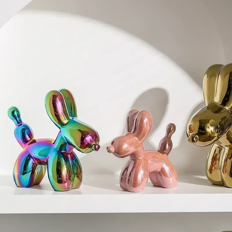 Lisslune | Nordic Ceramic Balloon Dog Sculpture Gold Animal Decorations Statue Living Room Ornaments Creative Desktop Ornament Home Decor