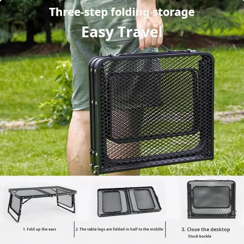 Rynx | New Outdoor Foldable Net Table Iron Net Table Lifting Table Outdoor Picnic Foldable Table Portable Double Ear Camping Table