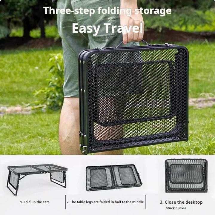 Rynx | New Outdoor Foldable Net Table Iron Net Table Lifting Table Outdoor Picnic Foldable Table Portable Double Ear Camping Table