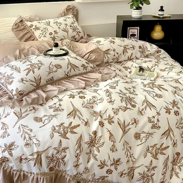 Rynx | French Retro Lightweight Luxury Washed Cotton Four-Piece Set Bedroom Lace Bedding Set Single Bedding Set Dorm Bedding