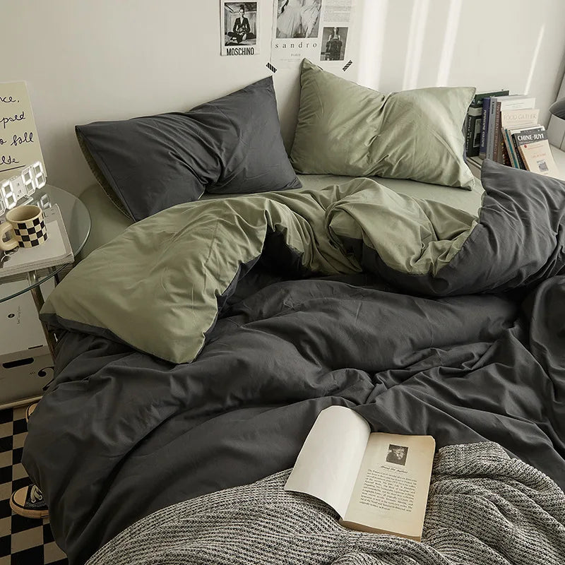 Rynx | Bedding set in double style color washed cotton bed sheet duvet cover 3-piece set bedspread set queen king size