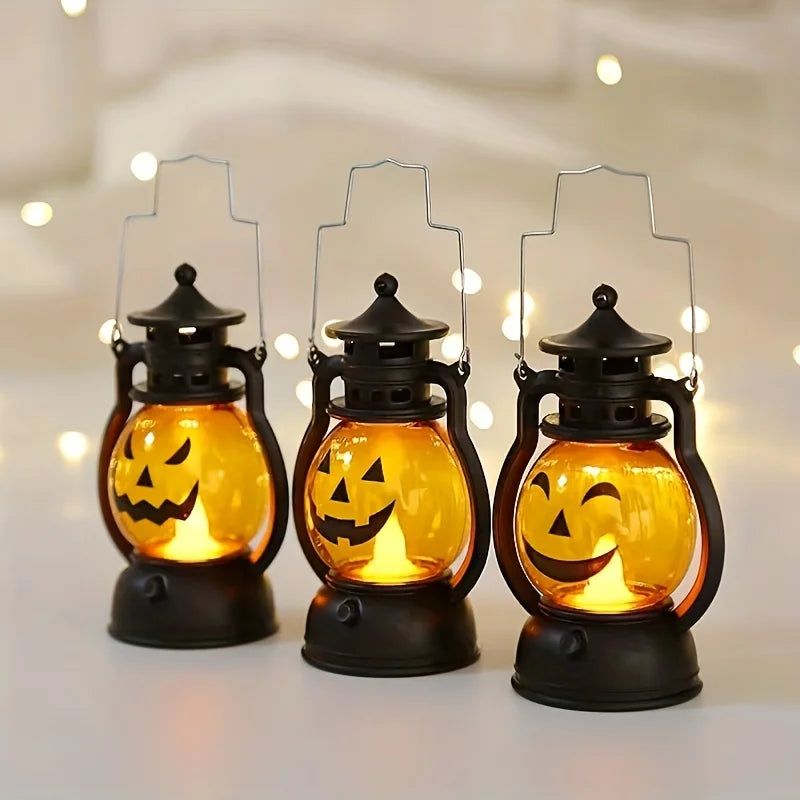 Rynx | Halloween hanging pumpkin lantern light LED ghost lamp candlelight retro small oil lamp Halloween party home decor horror props