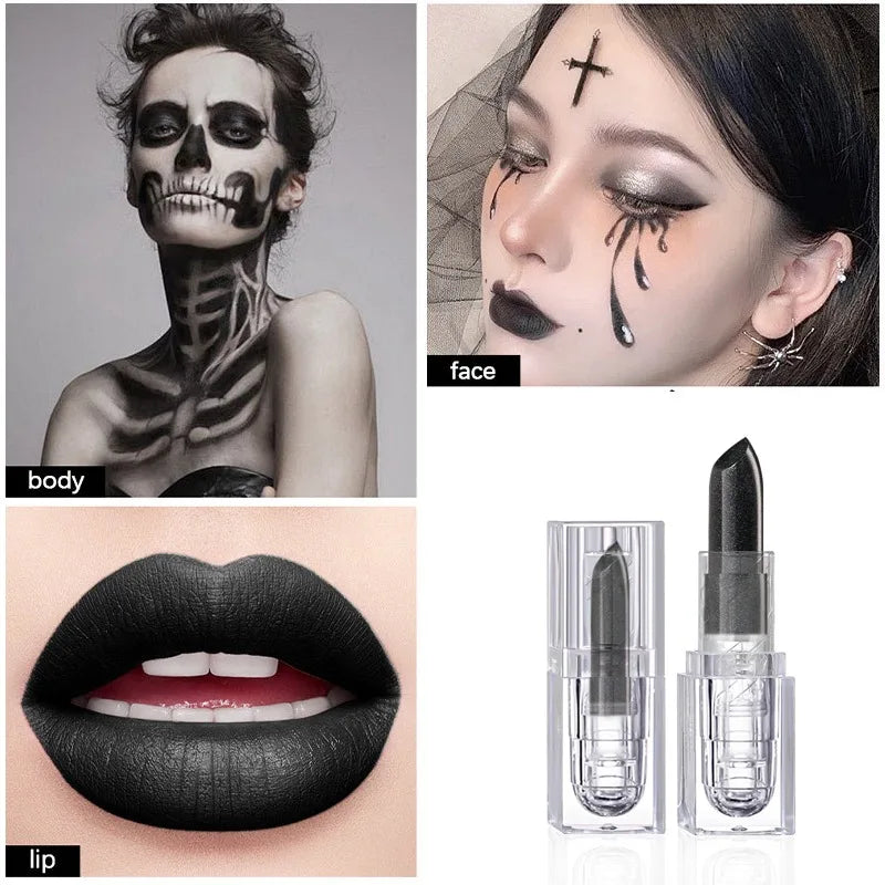Rynx | Black lipstick for Halloween makeup Waterproof glitter lipsticks Sexy black lip gloss Glossy lip tint Cosmetics Halloween makeup