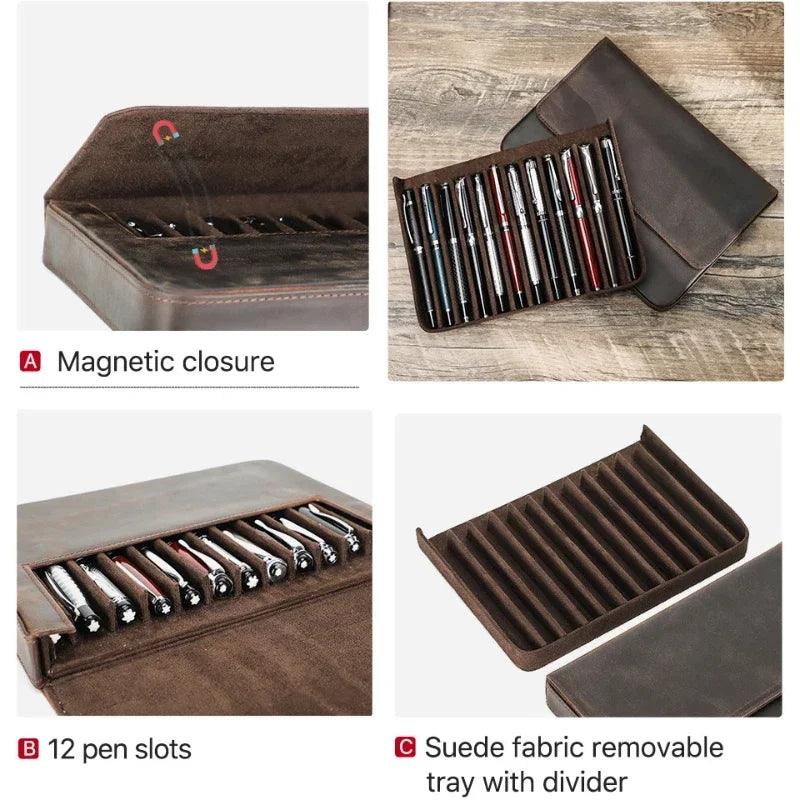Lisslune | Elegant Real Leather Pen Organizer - Stylish Storage for Office and Travel