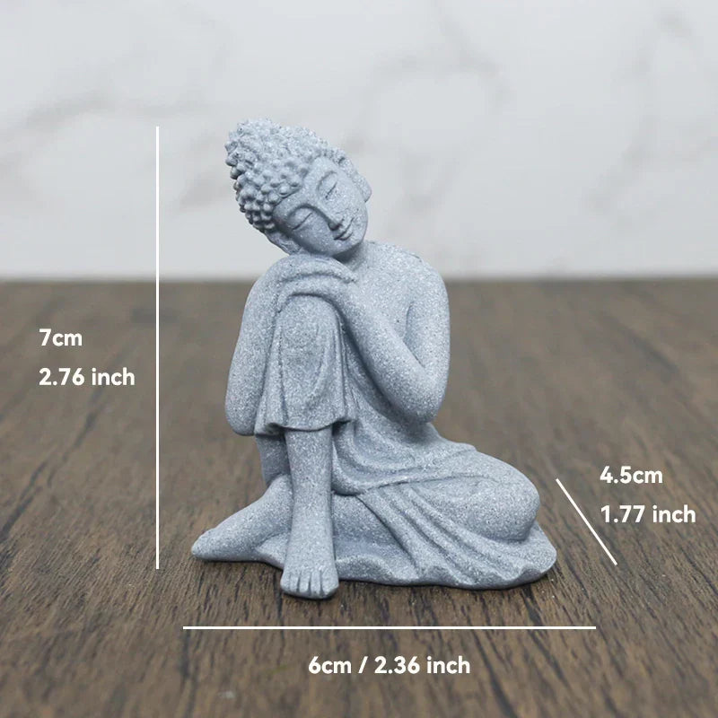 Lisslune | Buddha Stone Statue Small Buddhist Monks Tibetan Buddhism Figures Zen Garden Ornament Meditation Home Aquarium Decoration