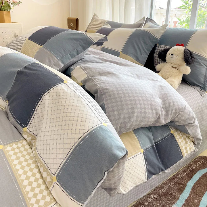 Rynx | 2024 Hot Japanese Style 100% Cotton Bedding Set Printed Four Piece Set Pure Cotton Sheet Set Duvet Cover Queen King Size