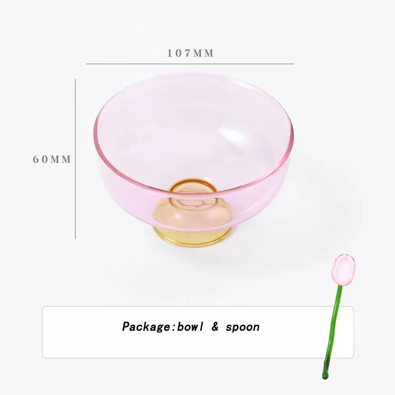 Rynx | Stained Glass Transparent Tapestry Bowls Spoon Set High Borosilicate Glass Bowl Fruit Salad Dessert Bowls Tableware