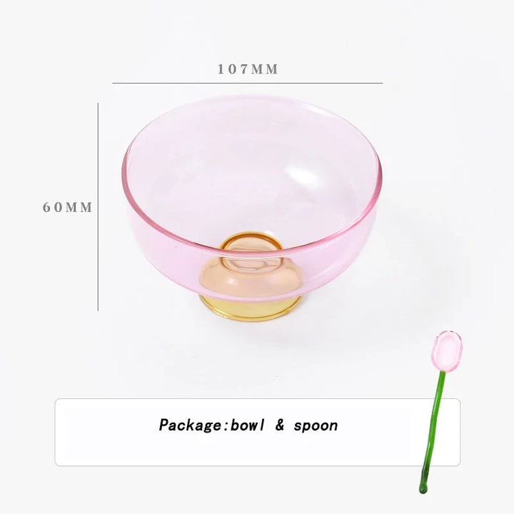 Rynx | Stained Glass Transparent Tapestry Bowls Spoon Set High Borosilicate Glass Bowl Fruit Salad Dessert Bowls Tableware
