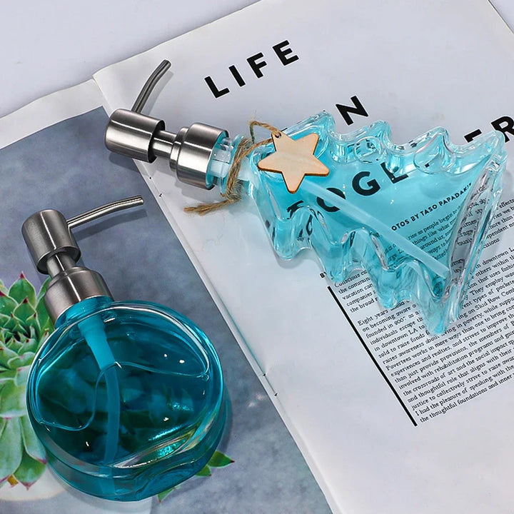 Rynx | Soap Dispenser Christmas Tree Liquid Soap Dispenser Bathroom Glass Hand Disinfectant Lotion Bottle Household Storage Accessories