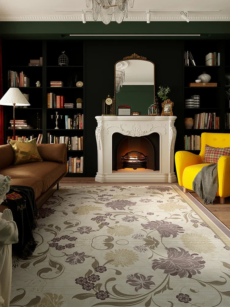 Rynx | American Flower Living Room Rug Vintage Art Bedroom Rug Classic Luxury Flower Oversized Alfombra Space Tapis Wallpaper 러그 carpet