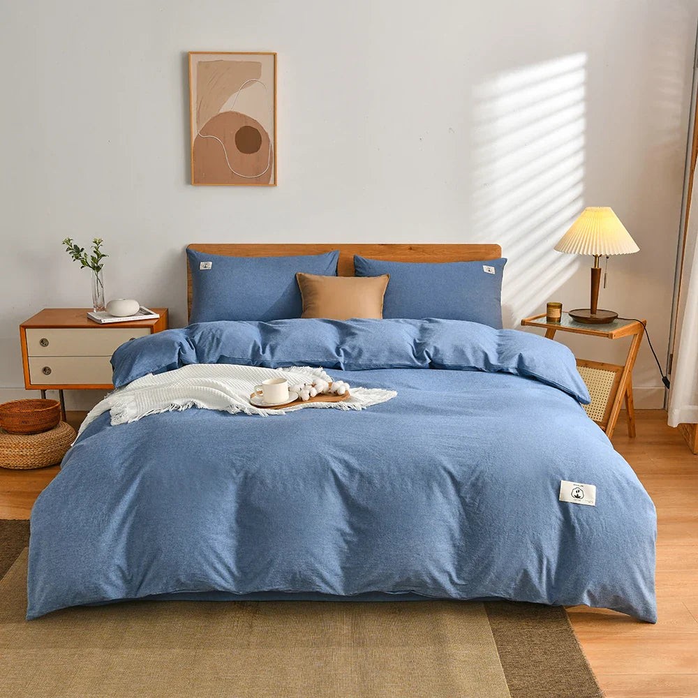 Rynx | 100% Cotton Duvet Cover Set with Pillowcase Japanese Style Grid Duvet Cover 220x240 Duvet Cover Set King Size