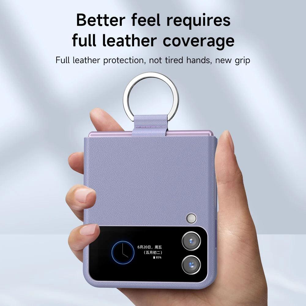 Lisslune | Luxe Cowhide Leather Wallet Case with Lanyard for Samsung Galaxy Z Flip 3 - Premium Quality Design