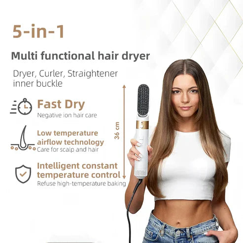 Lisslune | 5-in-1 Hair Styler | Auto Curler, Blow Dryer & Flat Brush for All Hair Types at Home