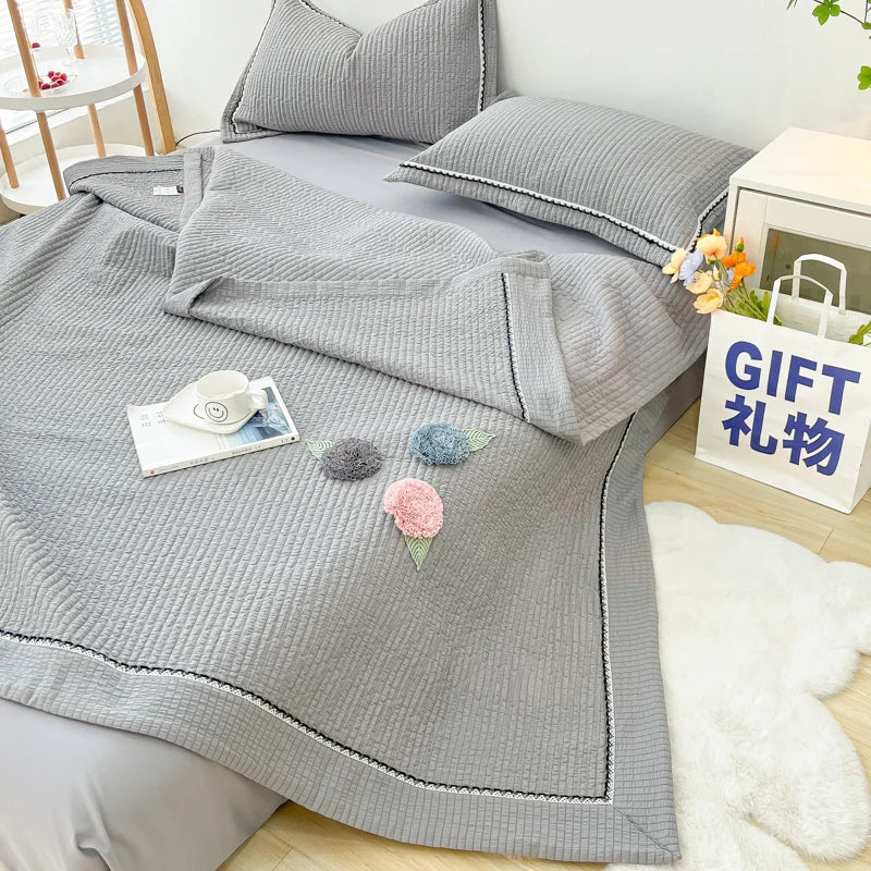 Rynx French Style Quilted Single Double Blanket for Summer Bubble Yarn Air Conditioning Queen Quilt Elegance Princess Thin Comforter
