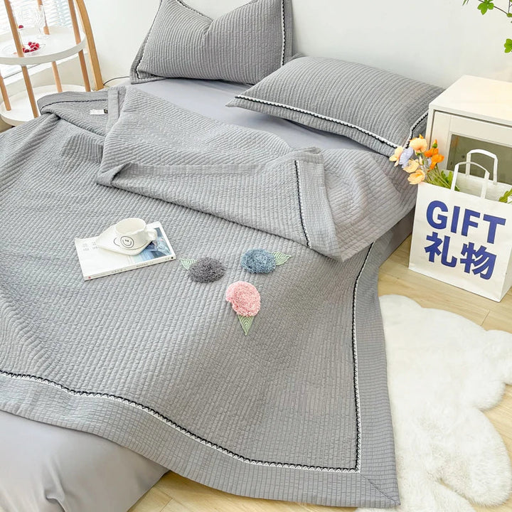 Rynx French Style Quilted Single Double Blanket for Summer Bubble Yarn Air Conditioning Queen Quilt Elegance Princess Thin Comforter