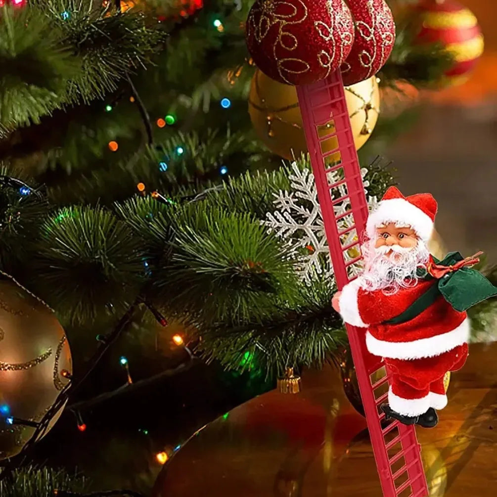 Rynx | Christmas ornament electric climbing ladder Santa music doll toy Christmas tree hanging decoration New Year gift for children