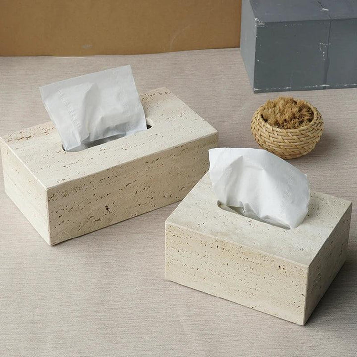 Lisslune | Natural Beige Travertine Luxury Bathroom Accessory Collection - Soap Dispenser, Bowl, Reed Diffuser & Makeup Tray Set