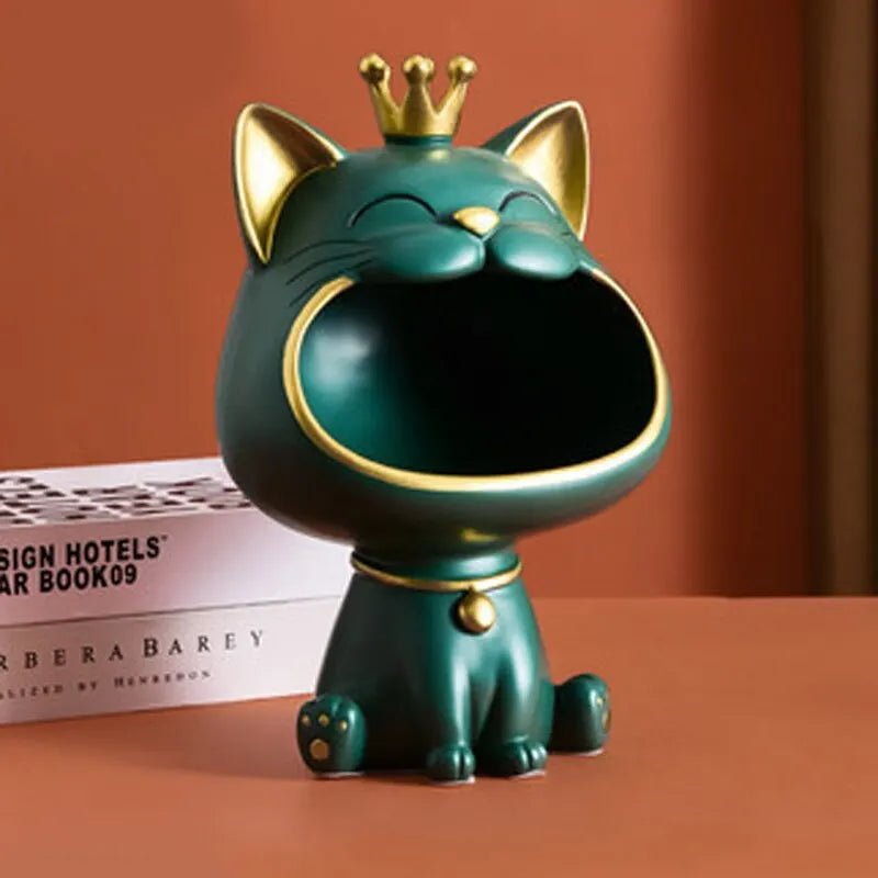 Lisslune | Fortune Crown Big Mouth Cat Entrance Key Holder Decorative Ornament, Light Luxury Housewarming Gift Sculpture