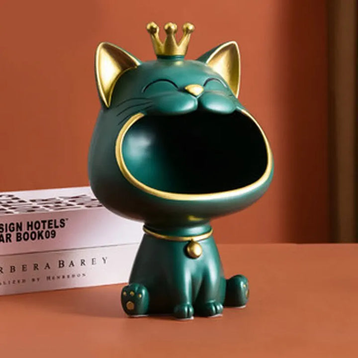 Lisslune | Fortune Crown Big Mouth Cat Entrance Key Holder Decorative Ornament, Light Luxury Housewarming Gift Sculpture