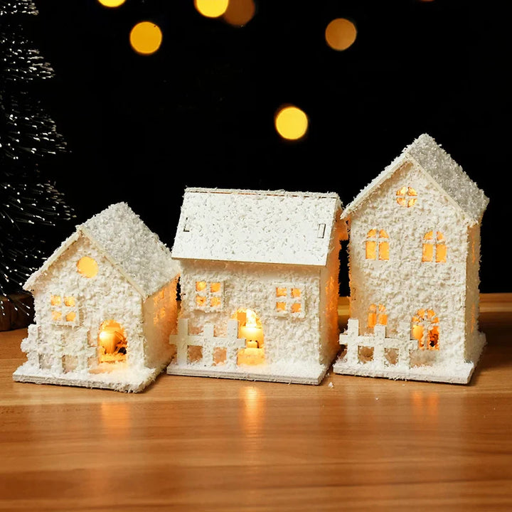 Rynx Christmas LED Light Wooden House with Snowflakes Glowing Cabin Christmas Decorations for Home Xmas Ornament New Year Gifts