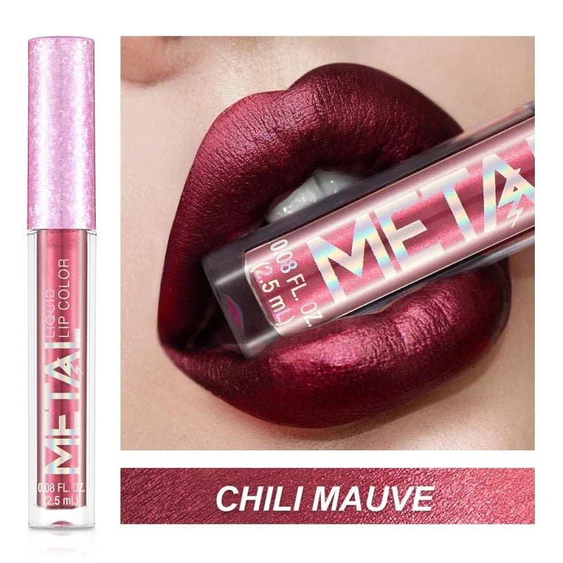 Rynx | Matte Glitter Liquid Lipstick Makeup Waterproof Non-sticky Cup Metal Lipstick Set Long-lasting Shiny Lip Color Shade Charming Lipstick