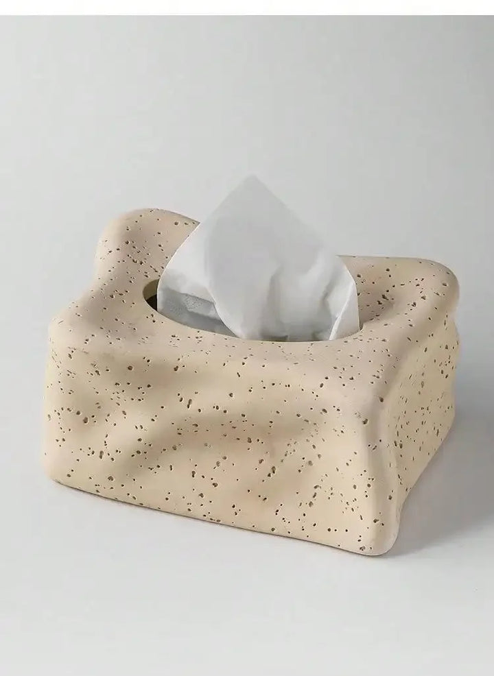 Rynx | Beige Fabric Box Cut-Out Fabric Box Modern Art Tissue Box Napkin Holder for Living Room Coffee Table