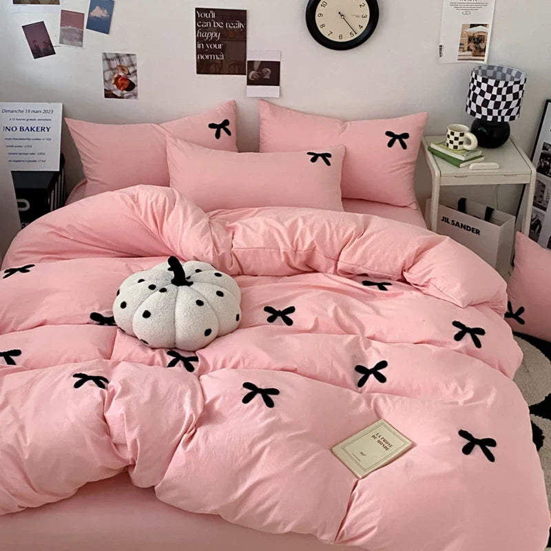 Rynx | Simple Style Bedding Set Towel Embroidered Duvet Cover Set Breathable Bedding Queen Size Bed Sheet Set Home Bedding 이불세트