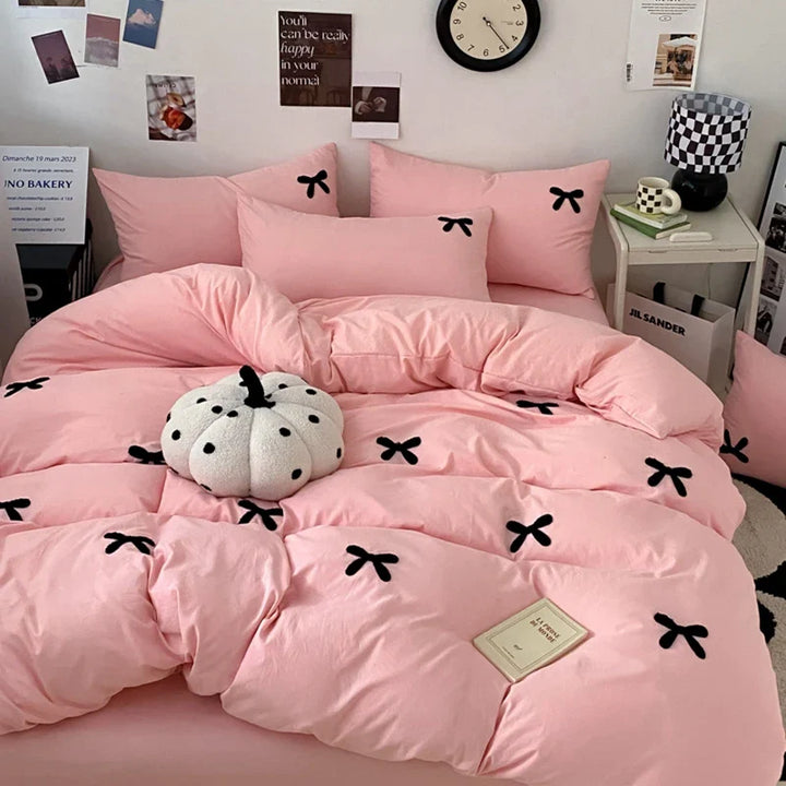 Rynx | Simple Style Bedding Set Towel Embroidered Duvet Cover Set Breathable Bedding Queen Size Bed Sheet Set Home Bedding 이불세트