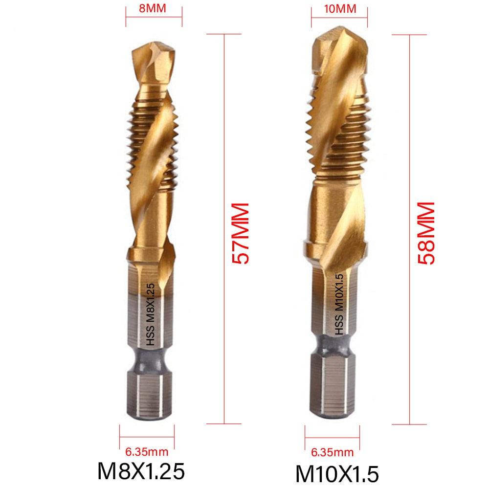 Lisslune | Precision Taps Set with Titanium Coating and Spiral Flute Design for Efficient Tapping and Chamfering