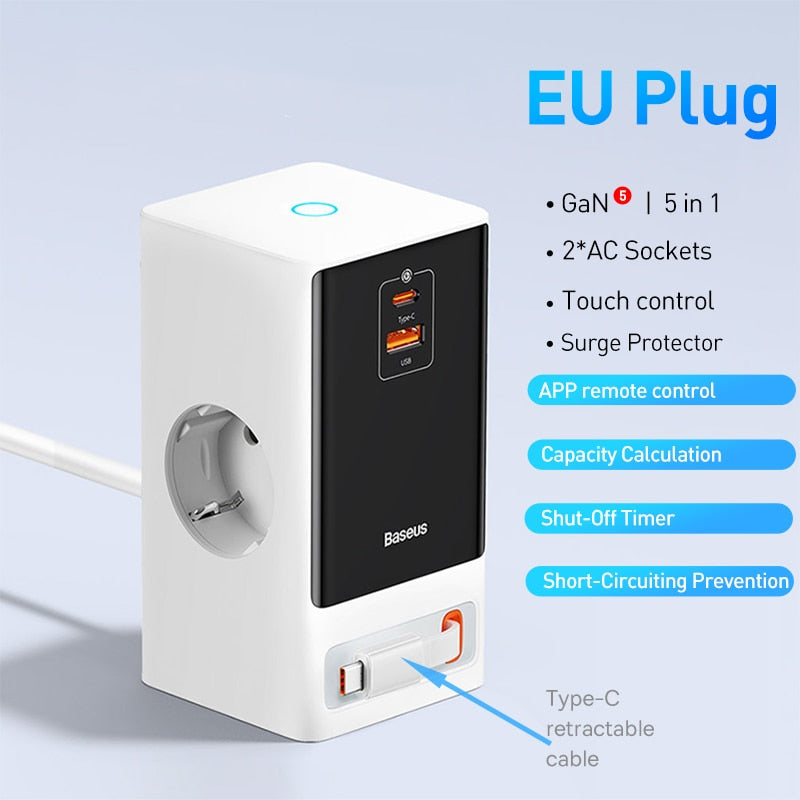 Lisslune | Retractable Cable Fast Charging Digital Power Strip